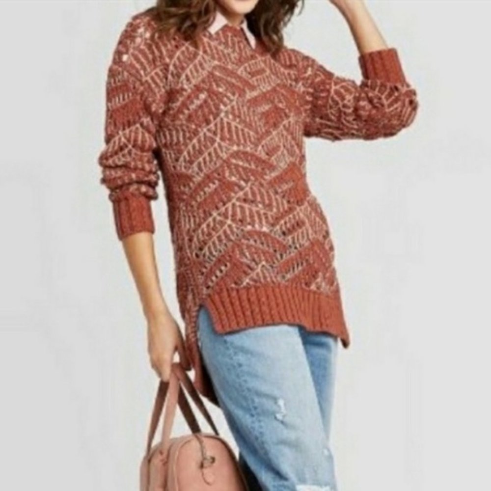 Universal Thread Women's Open Stitch Tunic Sweater, Brown Clay, Large